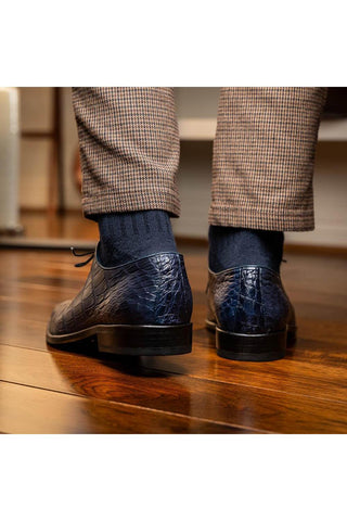 Marco Di Milano Bono Navy Genuine Alligator Whole-Cut Oxfords (MDM1183)