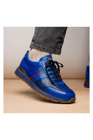 Marco Di Milano Brescia Blue Genuine Snake Skin / Calf-Skin Leather Sneakers (MDM1124)