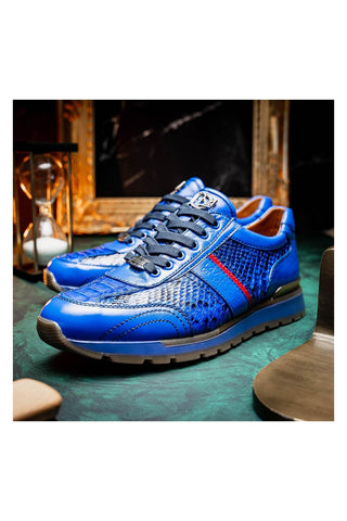 Marco Di Milano Brescia Blue Genuine Snake Skin / Calf-Skin Leather Sneakers (MDM1124)