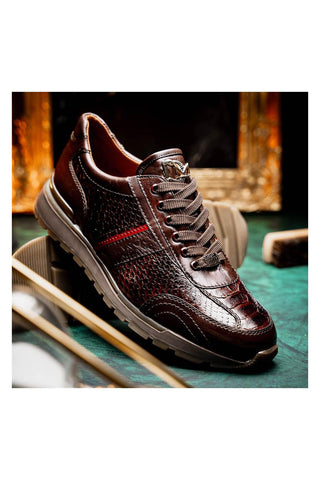 Marco Di Milano Brescia Brown Genuine Snake Skin / Calf-Skin Leather Sneakers (MDM1124)