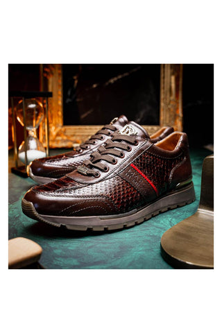 Marco Di Milano Brescia Brown Genuine Snake Skin / Calf-Skin Leather Sneakers (MDM1124)