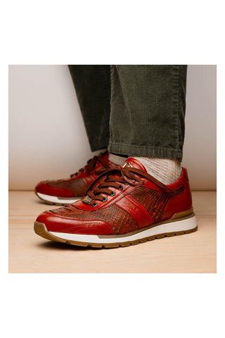 Marco Di Milano Brescia Cognac Genuine Snake Skin / Calf-Skin Leather Sneakers (MDM1124)