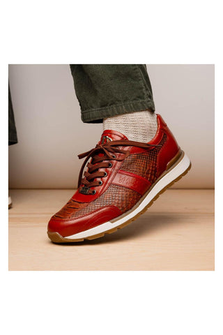 Marco Di Milano Brescia Cognac Genuine Snake Skin / Calf-Skin Leather Sneakers (MDM1124)