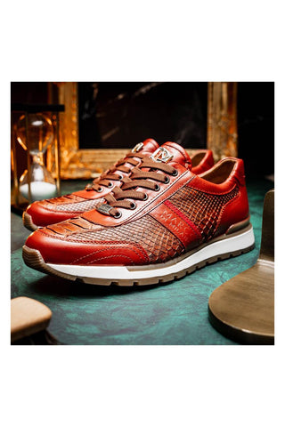 Marco Di Milano Brescia Cognac Genuine Snake Skin / Calf-Skin Leather Sneakers (MDM1124)
