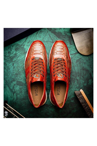 Marco Di Milano Brescia Cognac Genuine Snake Skin / Leather Sneakers (MDM1124)