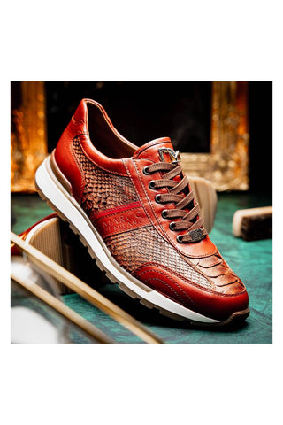 Marco Di Milano Brescia Cognac Genuine Snake Skin / Leather Sneakers (MDM1124)