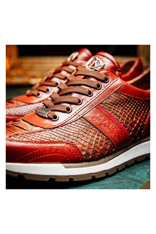 Marco Di Milano Brescia Cognac Genuine Snake Skin / Leather Sneakers (MDM1124)