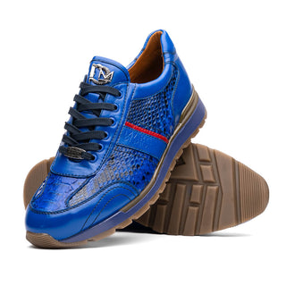 Marco Di Milano Brescia Shoes BLUE Genuine Snake Skin & Italian Calf Men's Sneakers (MDM1122)-AmbrogioShoes