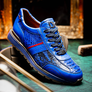 Marco Di Milano Brescia Shoes BLUE Genuine Snake Skin & Italian Calf Men's Sneakers (MDM1122)-AmbrogioShoes