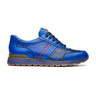 Marco Di Milano Brescia Shoes BLUE Genuine Snake Skin & Italian Calf Men's Sneakers (MDM1122)-AmbrogioShoes