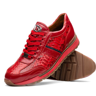 Marco Di Milano Brescia Shoes Red Genuine Snake Skin & Italian Calf Men's Sneakers (MDM1123)-AmbrogioShoes