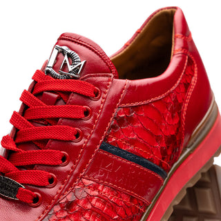 Marco Di Milano Brescia Shoes Red Genuine Snake Skin & Italian Calf Men's Sneakers (MDM1123)-AmbrogioShoes