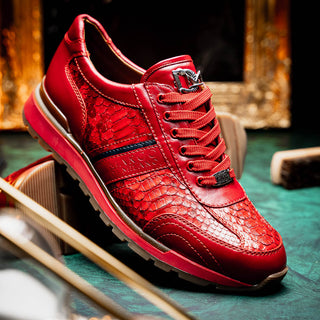 Marco Di Milano Brescia Shoes Red Genuine Snake Skin & Italian Calf Men's Sneakers (MDM1123)-AmbrogioShoes