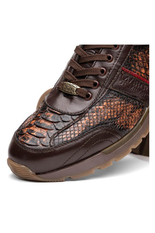 Marco Di Milano Brescia Washed Cognac Genuine Snake Skin / Calf-Skin Leather Sneakers (MDM1124)