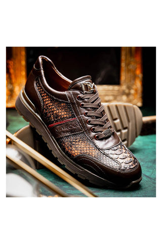 Marco Di Milano Brescia Washed Cognac Genuine Snake Skin / Calf-Skin Leather Sneakers (MDM1124)