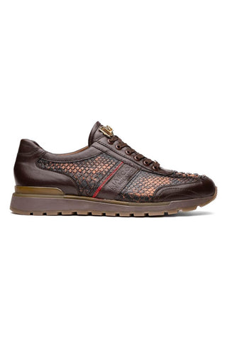 Marco Di Milano Brescia Washed Cognac Genuine Snake Skin / Calf-Skin Leather Sneakers (MDM1124)