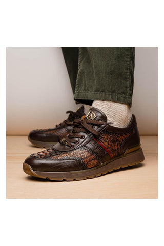 Marco Di Milano Brescia Washed Cognac Genuine Snake Skin / Leather Sneakers (MDM1124)
