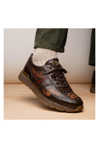 Marco Di Milano Brescia Washed Cognac Genuine Snake Skin / Leather Sneakers (MDM1124)