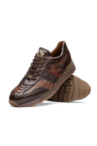 Marco Di Milano Brescia Washed Cognac Genuine Snake Skin / Leather Sneakers (MDM1124)