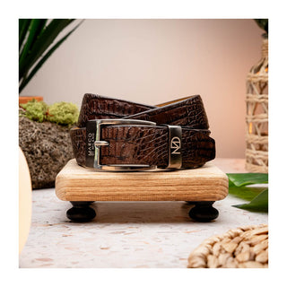 Marco Di Milano Brown Genuine Exotic Crocodile Men's Belts (MDMB1020)-AmbrogioShoes