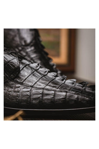Marco Di Milano Cancun Black Exotic Hornback Crocodile Skin Derby (MDM1003)