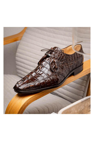 Marco Di Milano Cancun Brown Hornback Crocodile Skin Derby (MDM1003)