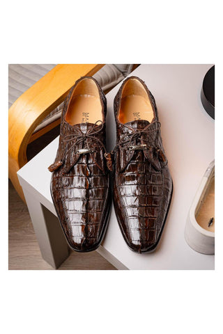 Marco Di Milano Cancun Brown Hornback Crocodile Skin Derby (MDM1003)