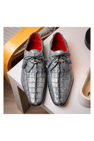 Marco Di Milano Cancun Gray Exotic Hornback Crocodile Skin Derby (MDM1003)