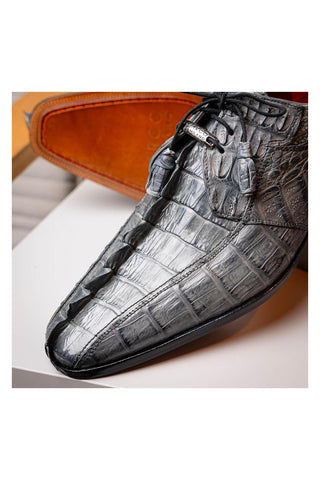 Marco Di Milano Cancun Gray Exotic Hornback Crocodile Skin Derby (MDM1003)