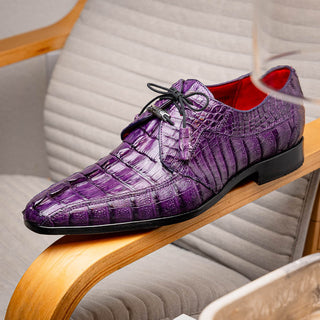 Marco Di Milano Cancun Men's Shoes Purple Exotic Hornback Crocodile Skin Derby Oxfords (MDM1004)-AmbrogioShoes