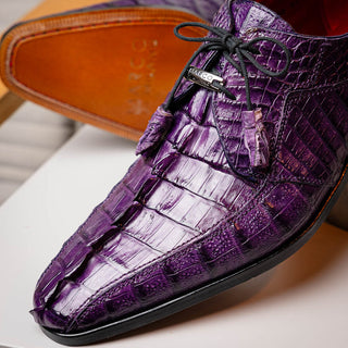 Marco Di Milano Cancun Men's Shoes Purple Exotic Hornback Crocodile Skin Derby Oxfords (MDM1004)-AmbrogioShoes