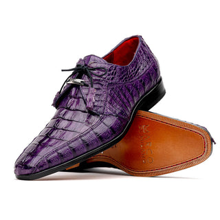 Marco Di Milano Cancun Men's Shoes Purple Exotic Hornback Crocodile Skin Derby Oxfords (MDM1004)-AmbrogioShoes