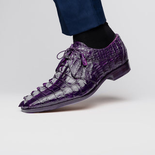 Marco Di Milano Cancun Men's Shoes Purple Exotic Hornback Crocodile Skin Derby Oxfords (MDM1004)-AmbrogioShoes