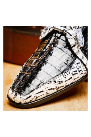 Marco Di Milano Caribe Black & Newspaper Genuine Hornback Caiman Crocodile Derby (MDM1118)