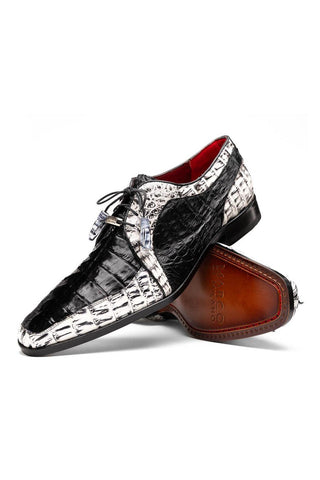 Marco Di Milano Caribe Black & Newspaper Genuine Hornback Caiman Crocodile Derby (MDM1118)