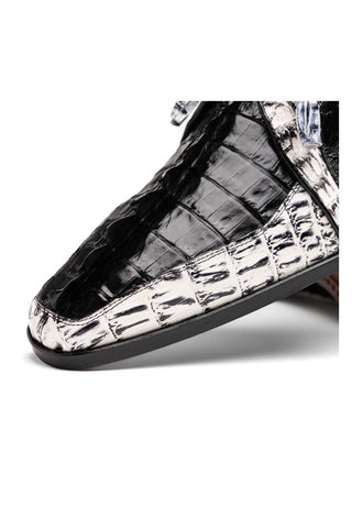 Marco Di Milano Caribe Black & Newspaper Genuine Hornback Caiman Crocodile Derby (MDM1118)