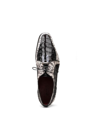 Marco Di Milano Caribe Black & Newspaper Genuine Hornback Caiman Crocodile Derby (MDM1118)