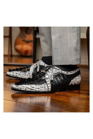 Marco Di Milano Caribe Black & Newspaper Genuine Hornback Caiman Crocodile Derby (MDM1118)