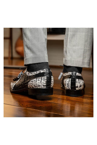 Marco Di Milano Caribe Black & Newspaper Genuine Hornback Caiman Crocodile Derby (MDM1118)