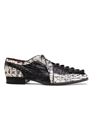 Marco Di Milano Caribe Black & Newspaper Genuine Hornback Caiman Crocodile Derby (MDM1118)