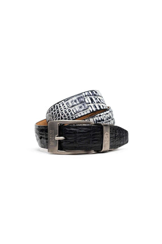 Marco Di Milano Caribe Men's Black / Newspaper Genuine Crocodile Belts (MDMB1045)