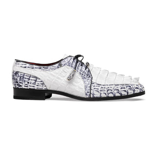 Marco Di Milano Caribe Men's Shoes White & Newspaper Genuine Hornback Caiman Crocodile Dress Derby Oxfords (MDM1118)-AmbrogioShoes