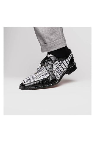 Marco Di Milano Caribe Newspaper & Black Genuine Hornback Caiman Crocodile Derby (MDM1118)