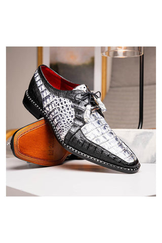 Marco Di Milano Caribe Newspaper & Black Genuine Hornback Caiman Crocodile Derby (MDM1118)