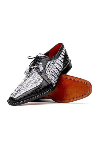 Marco Di Milano Caribe Newspaper & Black Genuine Hornback Caiman Crocodile Derby (MDM1118)