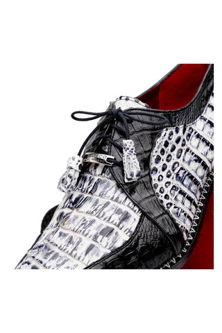 Marco Di Milano Caribe Newspaper & Black Genuine Hornback Caiman Crocodile Derby (MDM1118)