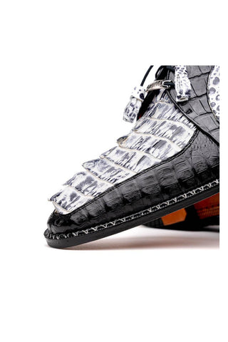 Marco Di Milano Caribe Newspaper & Black Genuine Hornback Caiman Crocodile Derby (MDM1118)