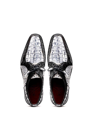 Marco Di Milano Caribe Newspaper & Black Genuine Hornback Caiman Crocodile Derby (MDM1118)