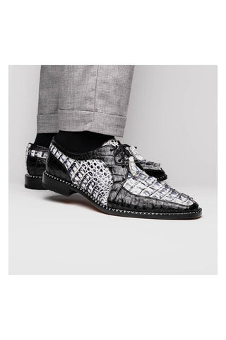 Marco Di Milano Caribe Newspaper & Black Genuine Hornback Caiman Crocodile Derby (MDM1118)