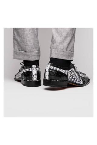 Marco Di Milano Caribe Newspaper & Black Genuine Hornback Caiman Crocodile Derby (MDM1118)